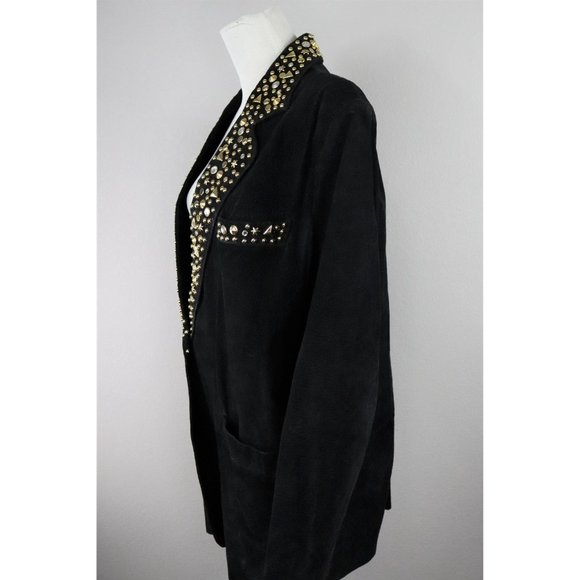 80's Vintage Rocker Studded black Leather Suede Jacket - Picture 5 of 9